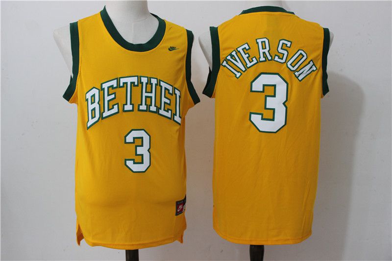 Men Philadelphia 76ers 3 Iverson Yellow Nike NBA Jersey